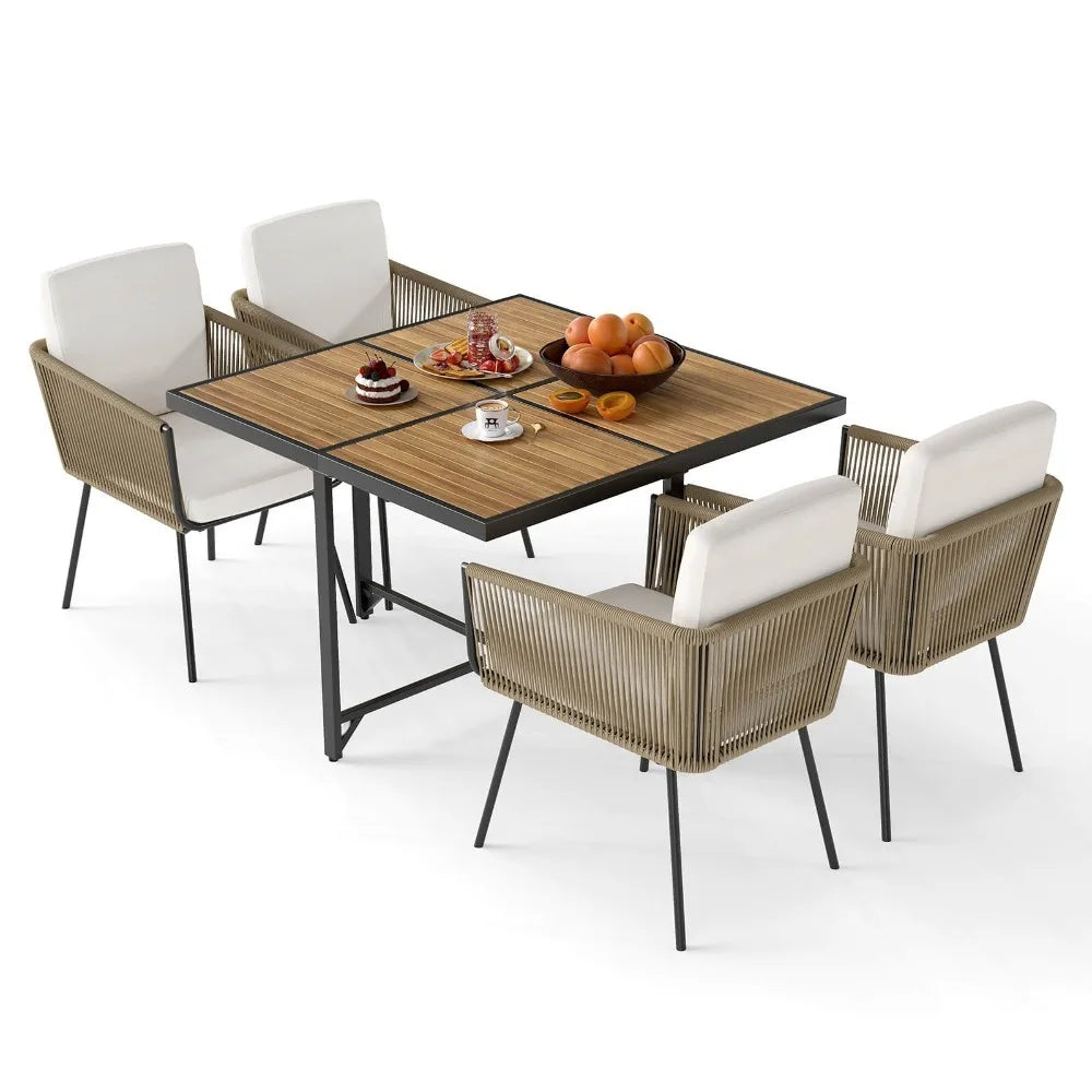 5 Pieces Patio Dining Set Outdoor Rectangular Table and Chairs Furniture Set