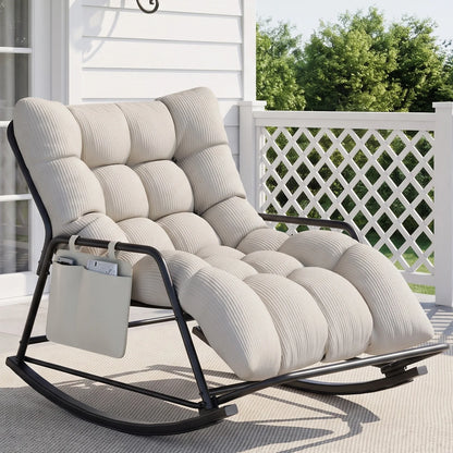 Oversized Long Cushion Rocking Chair with Low Armrest and Fixed Crossbar Footrest, Daily Leisure Patio Furniture, Multi-scene Outdoor Furniture, Practical Outdoor Patio Furniture Set