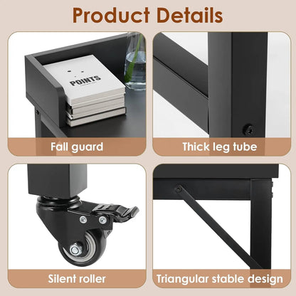 Overbed Table with Wheels,Queen Full Size Mobile Computer Desk,Standing Laptop Cart,Over Bed Table with Heavy Duty Metal Leg,16D x 71W x 41H inch,for Bedroom