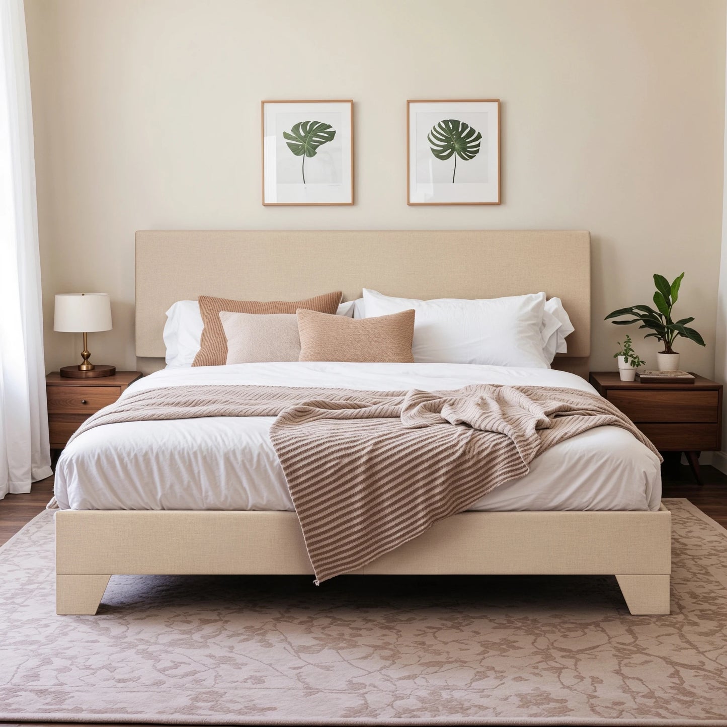 HOOMICH Upholstered Bed Frame with Adjustable Headboard