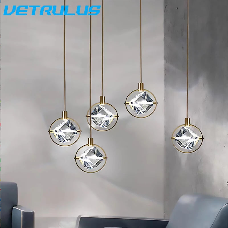 Modern Pendant Light Luxury Nordic Indoor K9 Crystal Led Ceiling Lamp Chandelier Creative Bedside Iron Art Bar Home Decoration