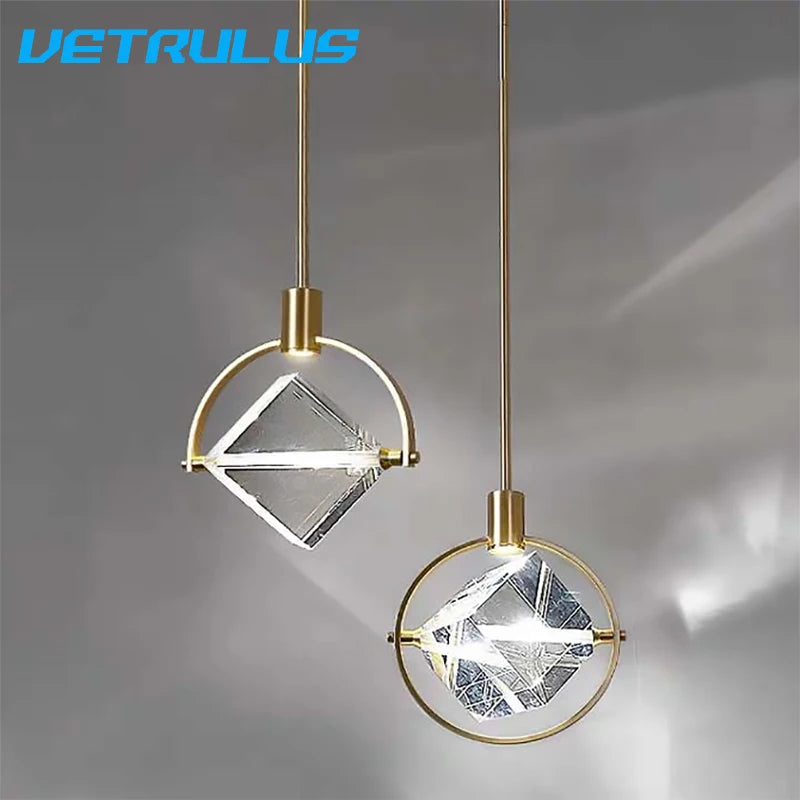 Modern Pendant Light Luxury Nordic Indoor K9 Crystal Led Ceiling Lamp Chandelier Creative Bedside Iron Art Bar Home Decoration