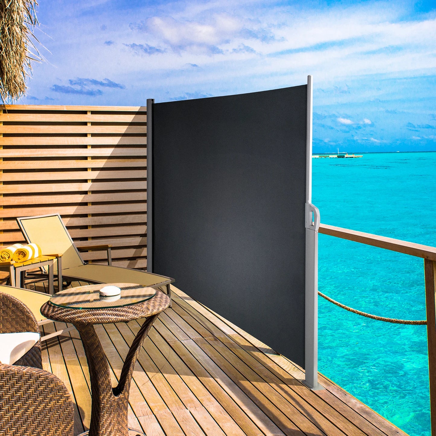 SucceBuy Retractable Side Awning Outdoor Patio Screen Fence Privacy Divider Garden  Pool Patio Terrace Sun Shade Wind Screen