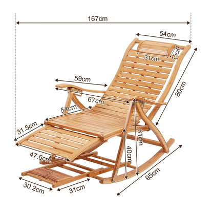 BINGOPAW Heavy Duty Bamboo Adjustable Rocking Lounge Recliner Chair
