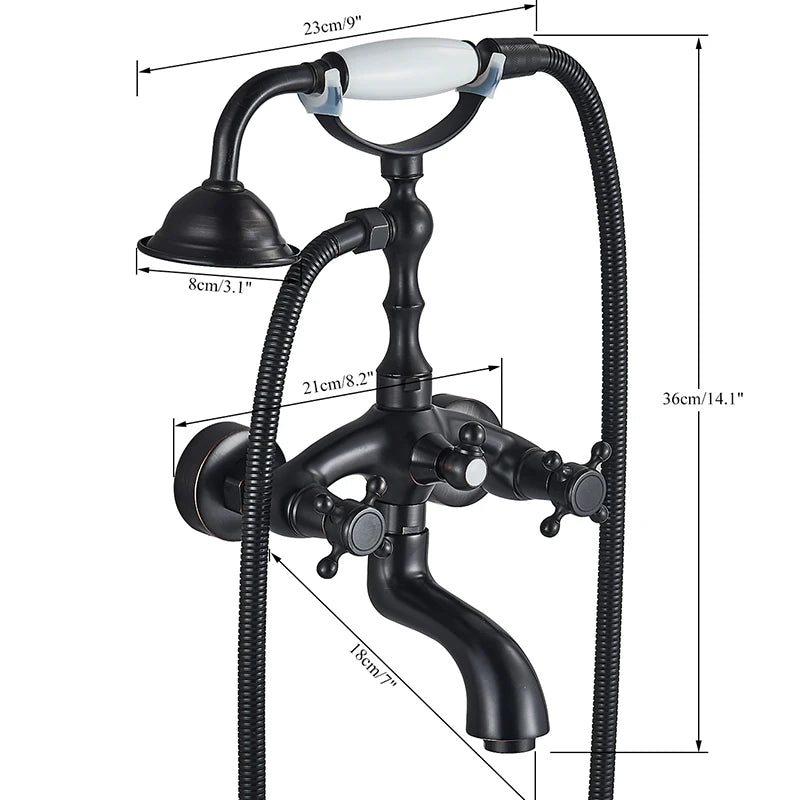 Rozin Dual Handle Wall Mounted Bathtub Shower Faucet Set Handshower