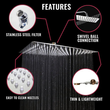 Stainless Steel Ultrathin Shower Head 16" Rainfall Shower Faucet Head Chrome Bathroom Large Flow Showerhead Faucet Accessory