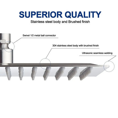 Stainless Steel Ultrathin Shower Head 16" Rainfall Shower Faucet Head Chrome Bathroom Large Flow Showerhead Faucet Accessory
