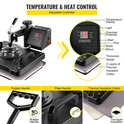 SucceBuy Combo Heat Press Machine 5/6/8 in 1 30*38CM 38*38CM Muntifunctional Sublimation Printer Transfer Mug Hat Plate T-Shirt
