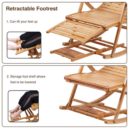 BINGOPAW Heavy Duty Bamboo Adjustable Rocking Lounge Recliner Chair