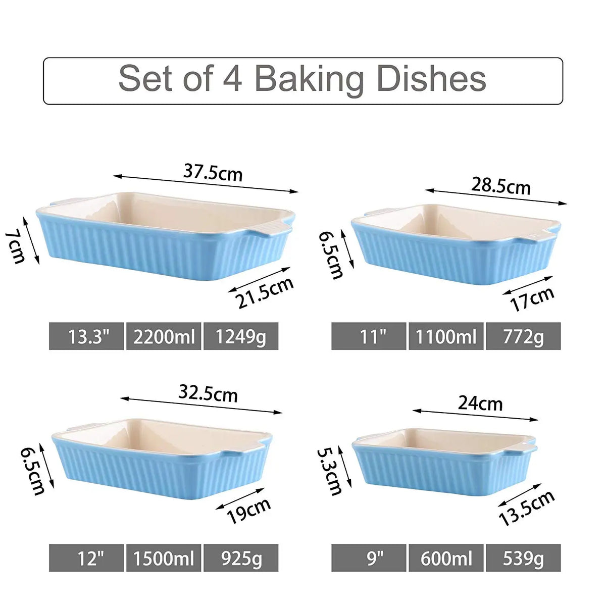 MALACASA Ceramic Baking Dish Set With Handles For Casseroles