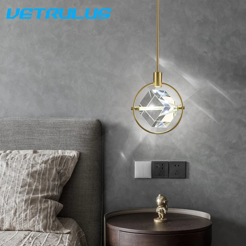 Modern Pendant Light Luxury Nordic Indoor K9 Crystal Led Ceiling Lamp Chandelier Creative Bedside Iron Art Bar Home Decoration