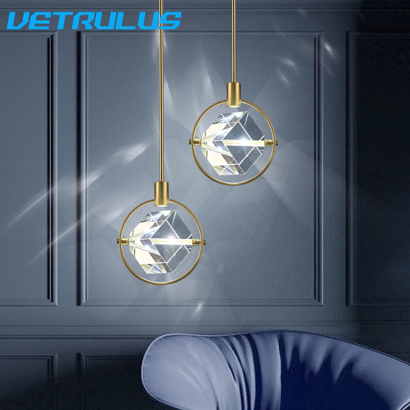 Modern Pendant Light Luxury Nordic Indoor K9 Crystal Led Ceiling Lamp Chandelier Creative Bedside Iron Art Bar Home Decoration
