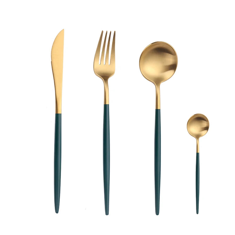 Gold Cutlery Set Forks Spoons Knives Tableware Steel Cutlery Set Stainless Steel Dinnerware Set Spoon Knife Fork Custom Logo