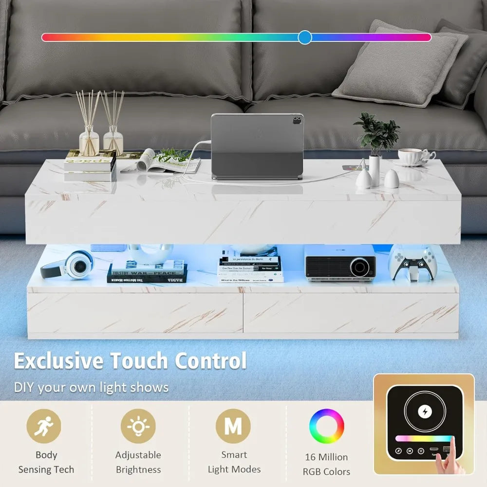 47.2" Coffee Tables with Storage Drawers,Smart Living Room Table with Wireless Charging &amp; Bluetooth Speaker,Modern Center Tables
