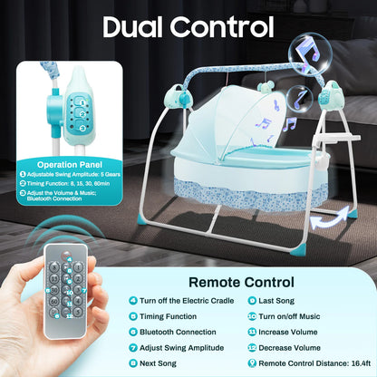 Cradle Swing Sleeping Bed Auto Rocking Chair Bed Swing 5 Speed Stand Baskets Musical Sleeping Basket 0-18 Months