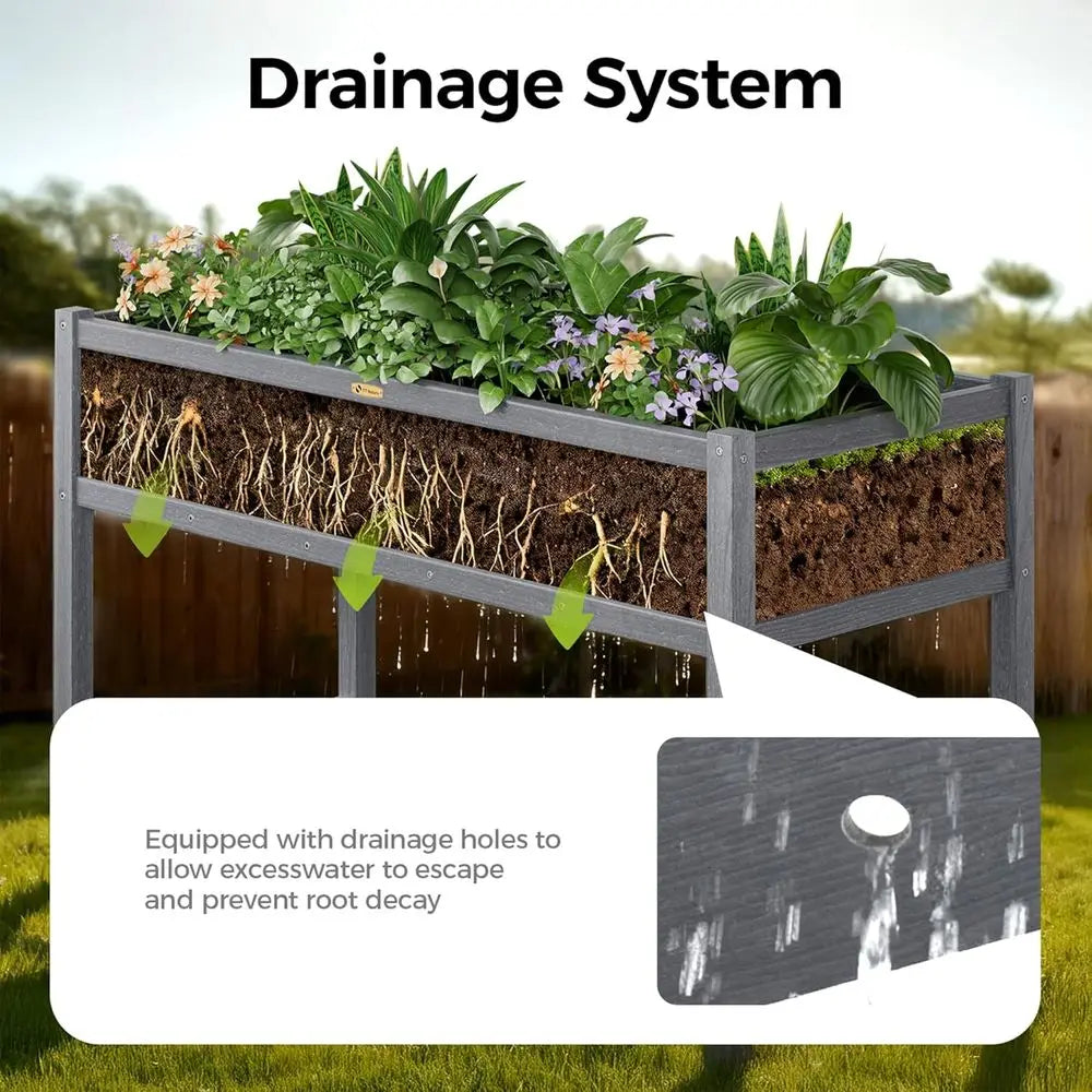 Elevated Garden Bed in HDPE for Outdoor Planting of Vegetables, Herbs, and Flowers - Weather-Resistant Patio and Balcony Planter