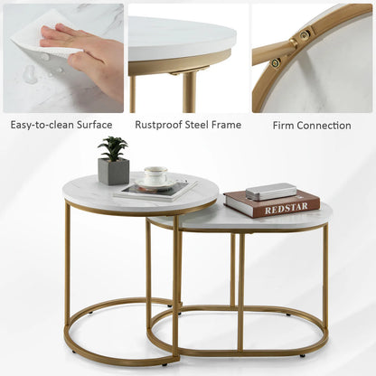 Nesting Coffee Table Modern Set of 2 Marble Coffee Side Table Set Living Room