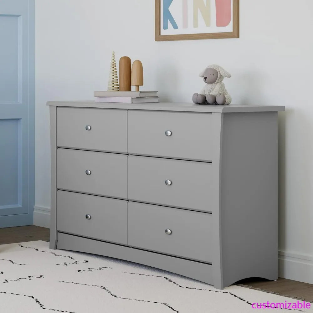 "crescent 6-drawer double dresser in pebble gray - elegant storage for bedroom"