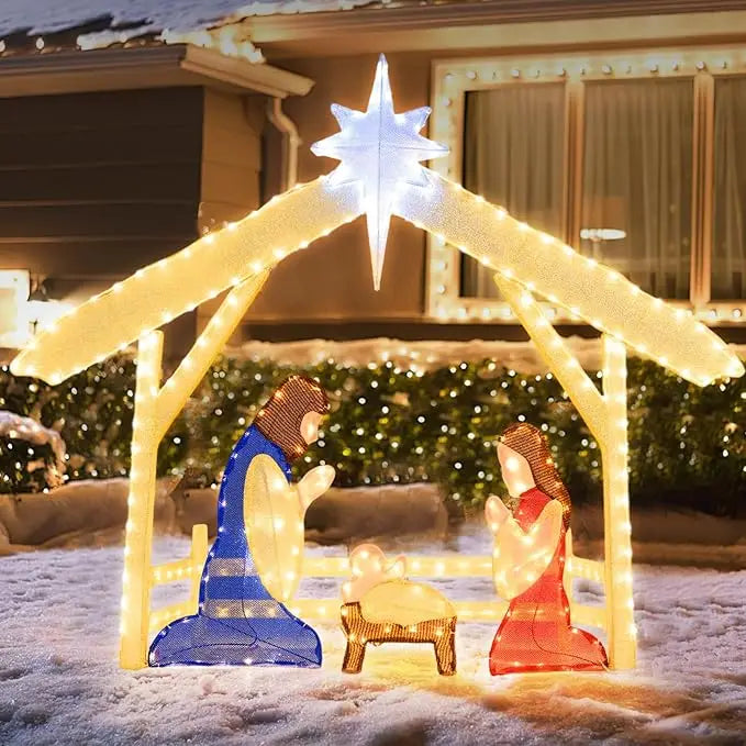 XMSJ Illuminated Nativity Scene Outdoor Prelit Holy Family Display