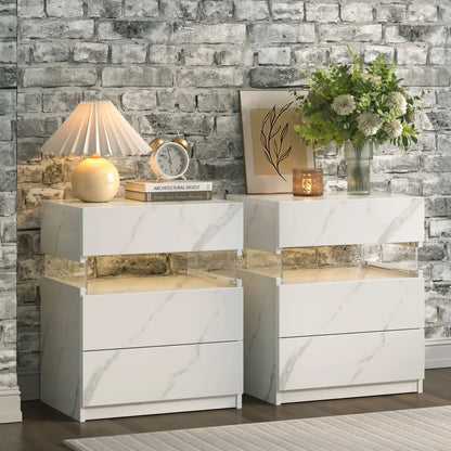 Cubehom LED Bedside Tables with Three Drawers for Bedroom