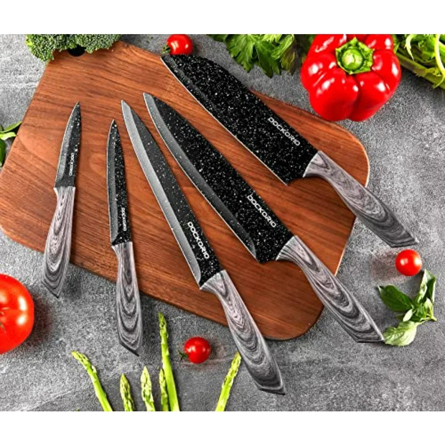 All in One Kitchen Knife Set 19 PCS High Carbon Stainless Steel Chef Knives Serrated Steak Knives Bread Knife Scissors Sharpene