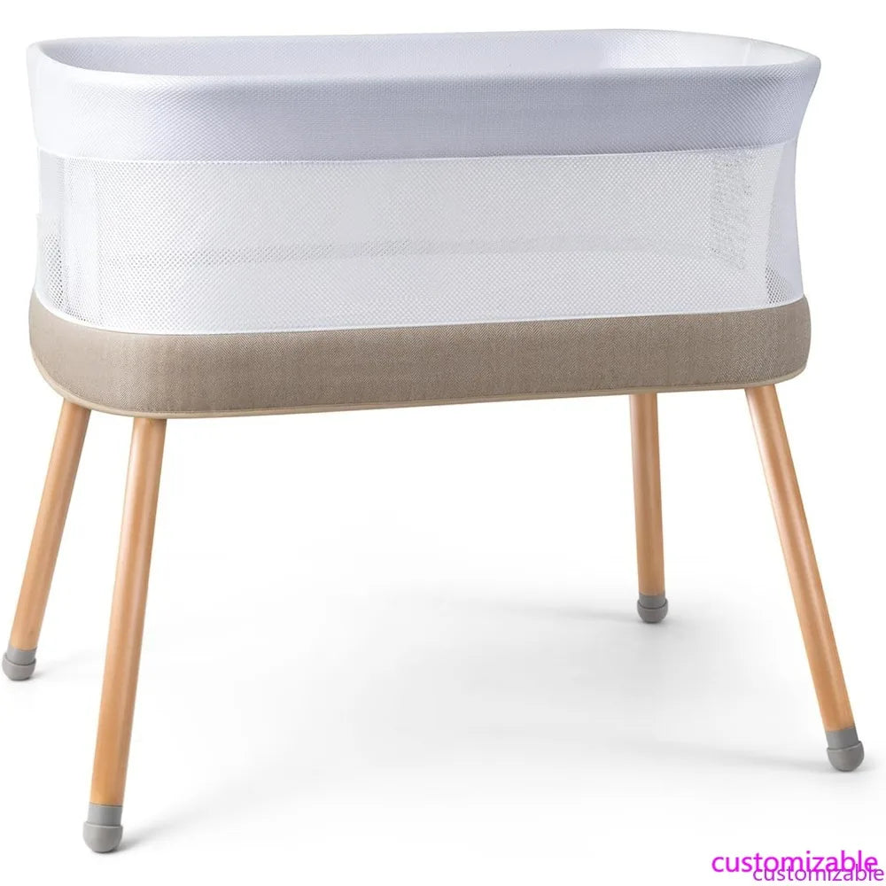 Rocking Bassinet for Baby 3 Speeds Electric Bedside Sleeper with White Noise, Automatic Bedside Crib for Newborn, Brownish-Yello