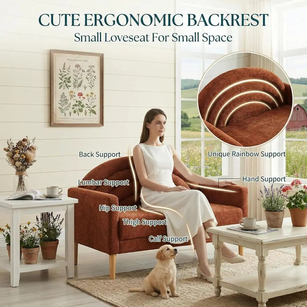 Modern Linen Upholstered Loveseat Sofa with Wood Frame