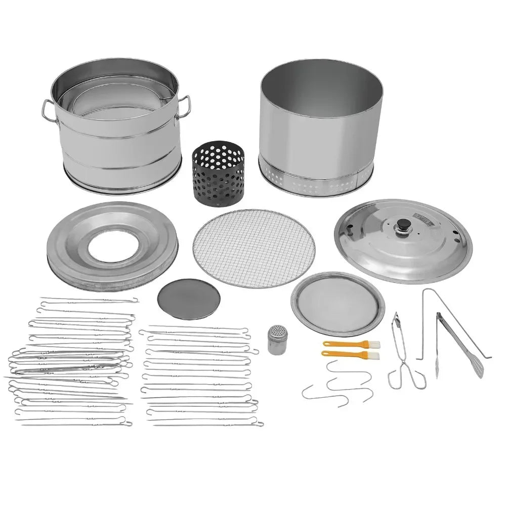 Large Portable Smokeless Charcoal Grill - 360° Stainless Steel BBQ Barrel with 50 Skewers, for Camping,Picnics&Backyard Cooking