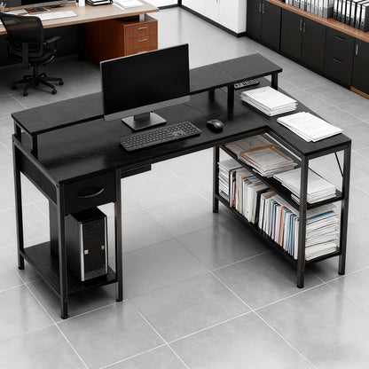 JHK L-Shaped Gaming Desk With USB And LED Lighting