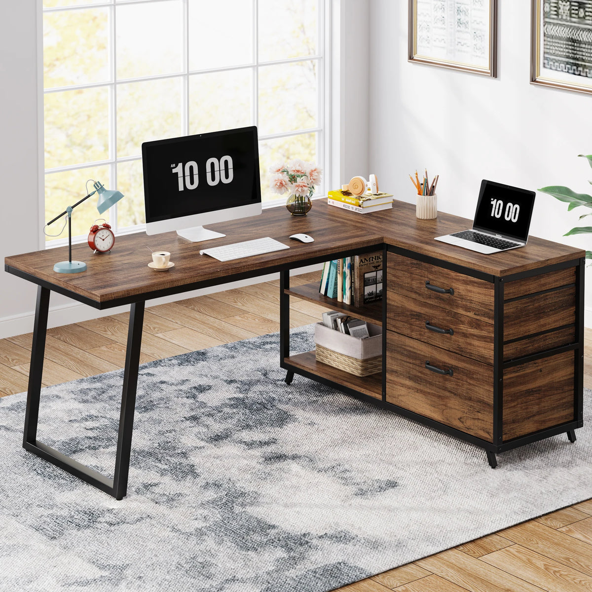 Tribesigns L Shaped Computer Desk With Drawers And Shelves For Office