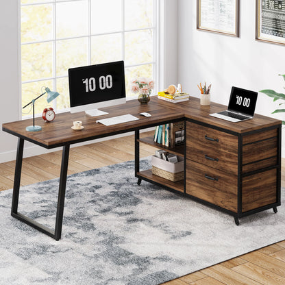Tribesigns L Shaped Computer Desk With Drawers And Shelves For Office