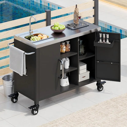 Stainless Steel Kitchen Island With Sink And Outdoor Bar Cart