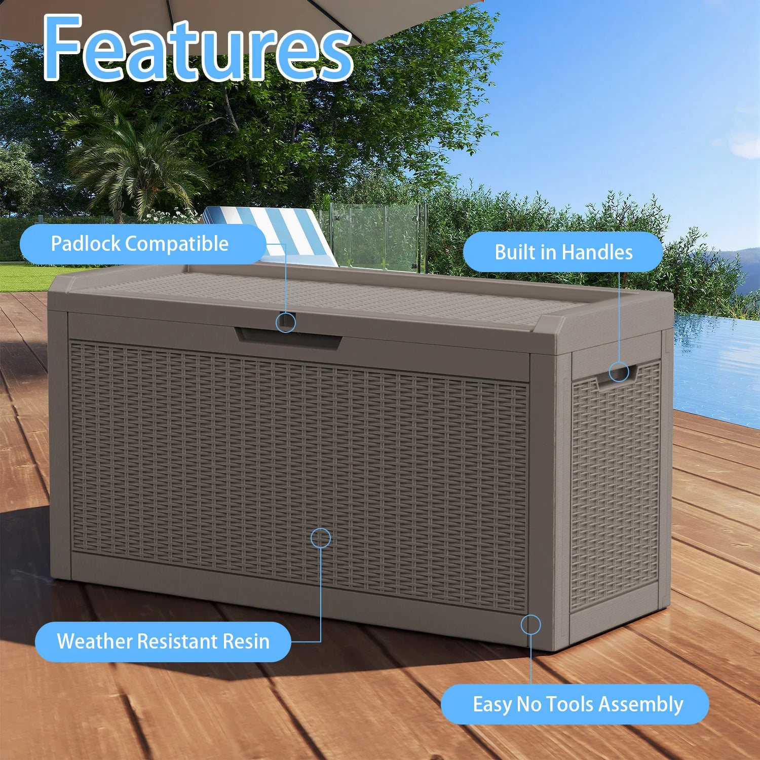 60Gallon Waterproof Outdoor Storage Box,Resin Deck Box,Lockable Outside Storage Box Container for Patio Furniure