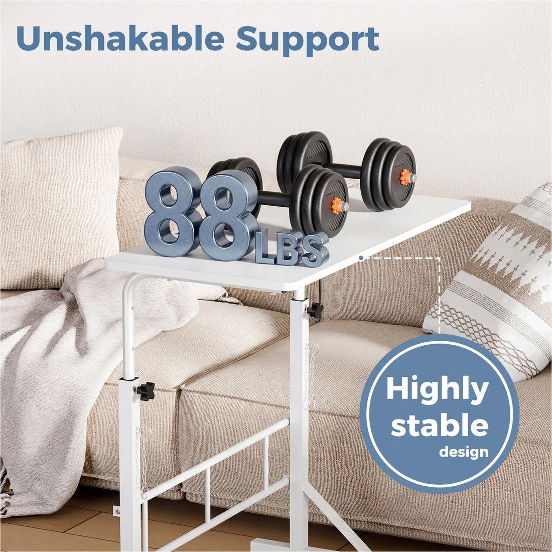 JHK Adjustable Mobile Desk With Locking Wheels For Home Office