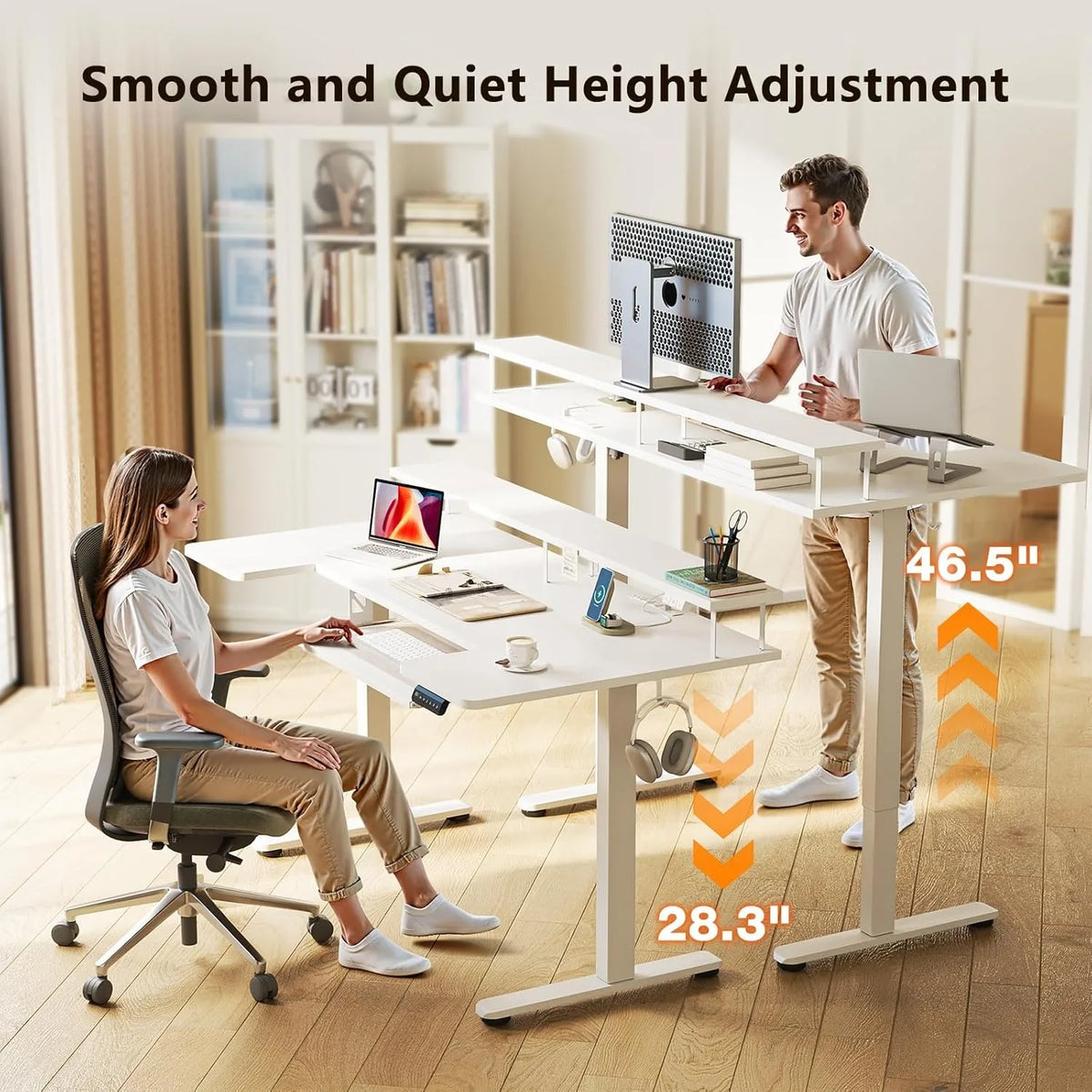 XIUWO U Shaped Height Adjustable Standing Desk With Keyboard Tray
