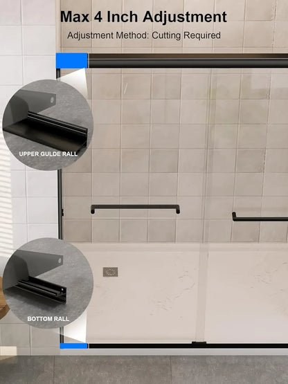 Glass Shower Door, 54”-60" W x 72" H Sliding Shower Door, Aluminum Semi-Frameless &amp; 1/4"(6mm) Clear Tempered with Explosion-Proo