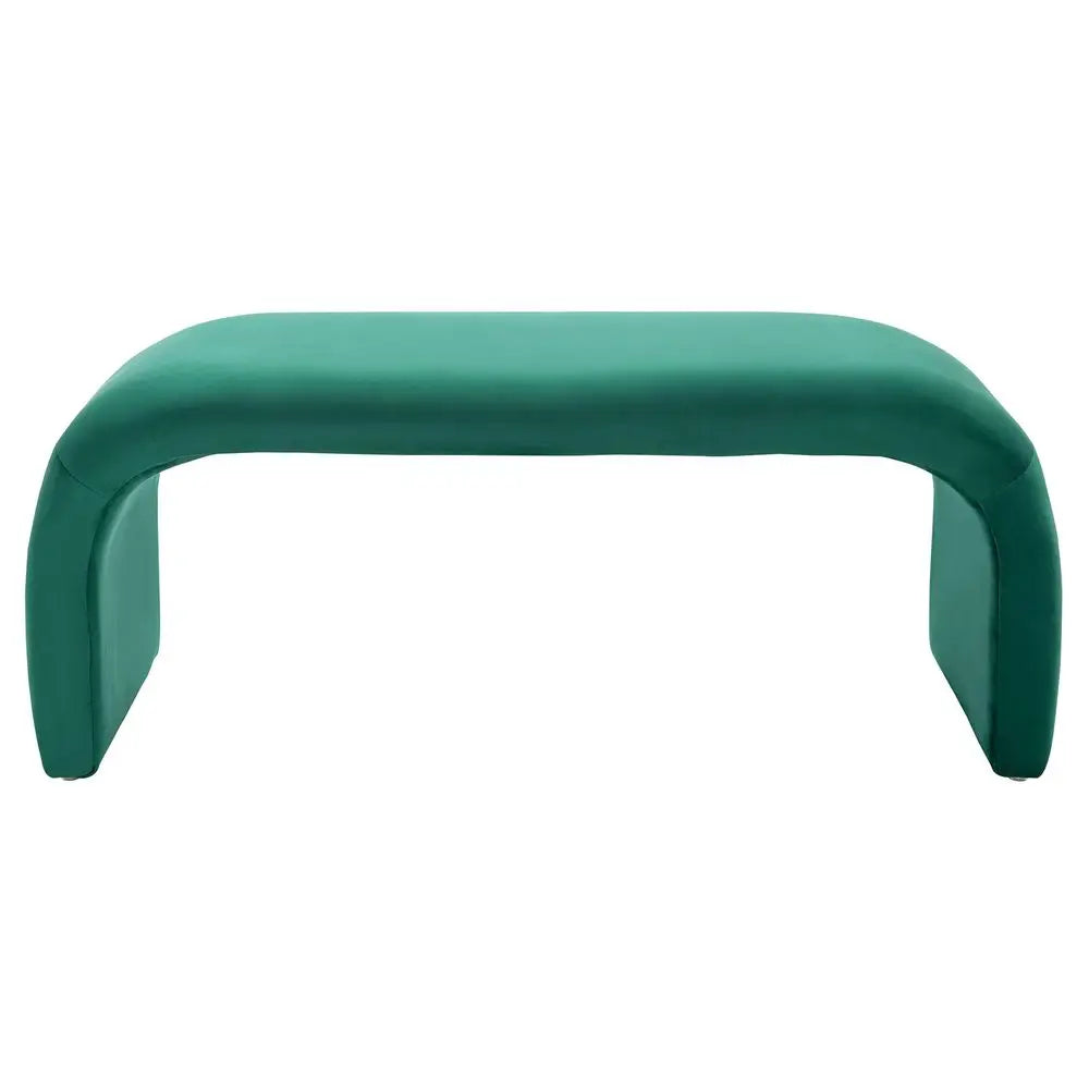 Home Collection Tenko Emerald Green Curved Upholstered Accent Bench, Modern Minimalist Seating for Bedroom, Entryway or Living