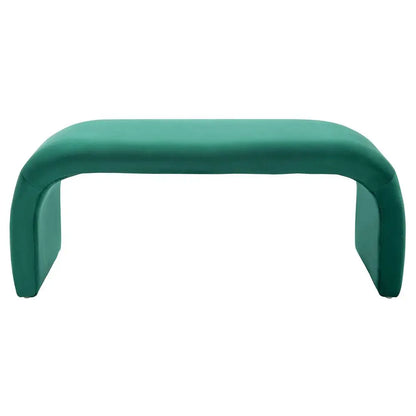 Home Collection Tenko Emerald Green Curved Upholstered Accent Bench, Modern Minimalist Seating for Bedroom, Entryway or Living