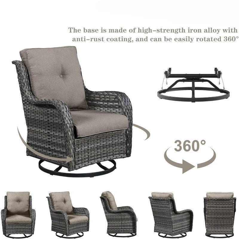 3 PCS Patio Furniture Set - Mixed Grey Wicker Swivel Rocking Chair Set with Side Table