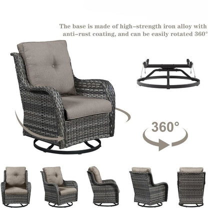 3 PCS Patio Furniture Set - Mixed Grey Wicker Swivel Rocking Chair Set with Side Table