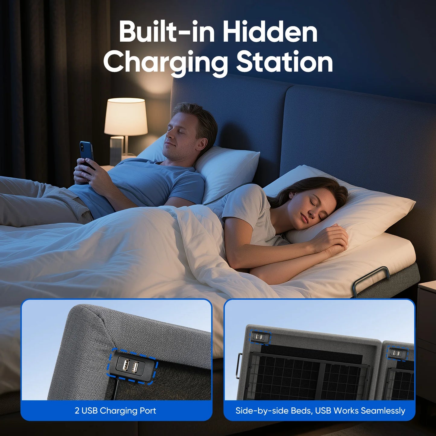 Furgle Twin Split King Size Adjustable Bed Base Frame with Massage Silent Double Motor with Wireless Remote Control Bedroom