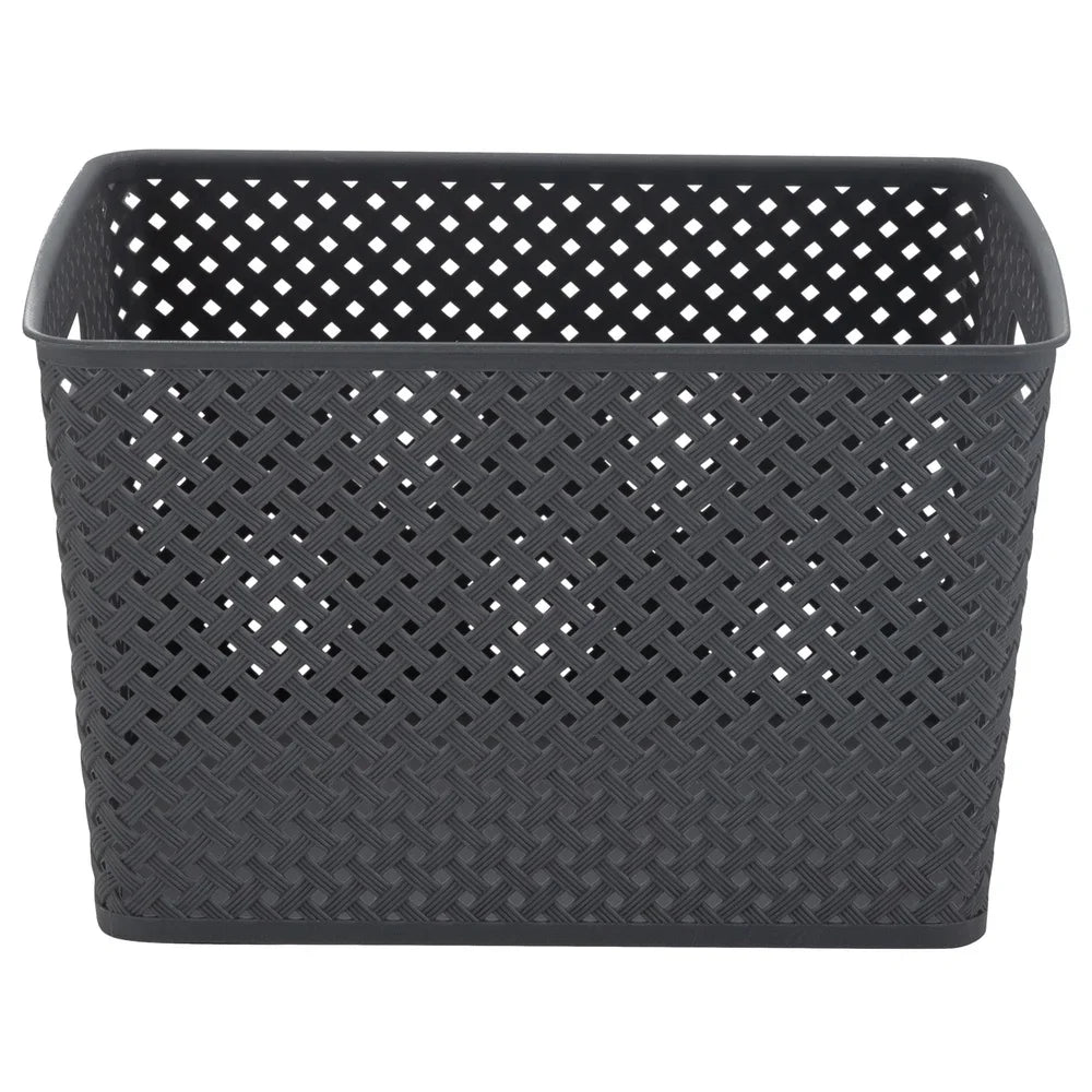 Large Storage Bin Gray Resin Wicker Lightweight Organizing Basket with Handles for Home Storage