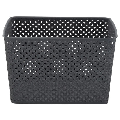 Large Storage Bin Gray Resin Wicker Lightweight Organizing Basket with Handles for Home Storage