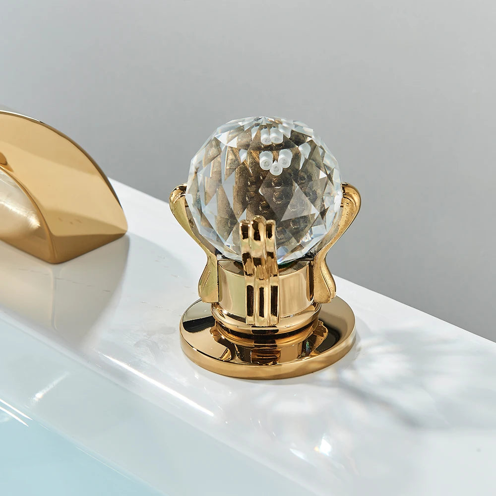 Quyanre LED Widespread Bathroom Faucet Waterfall Lavatory Mixer