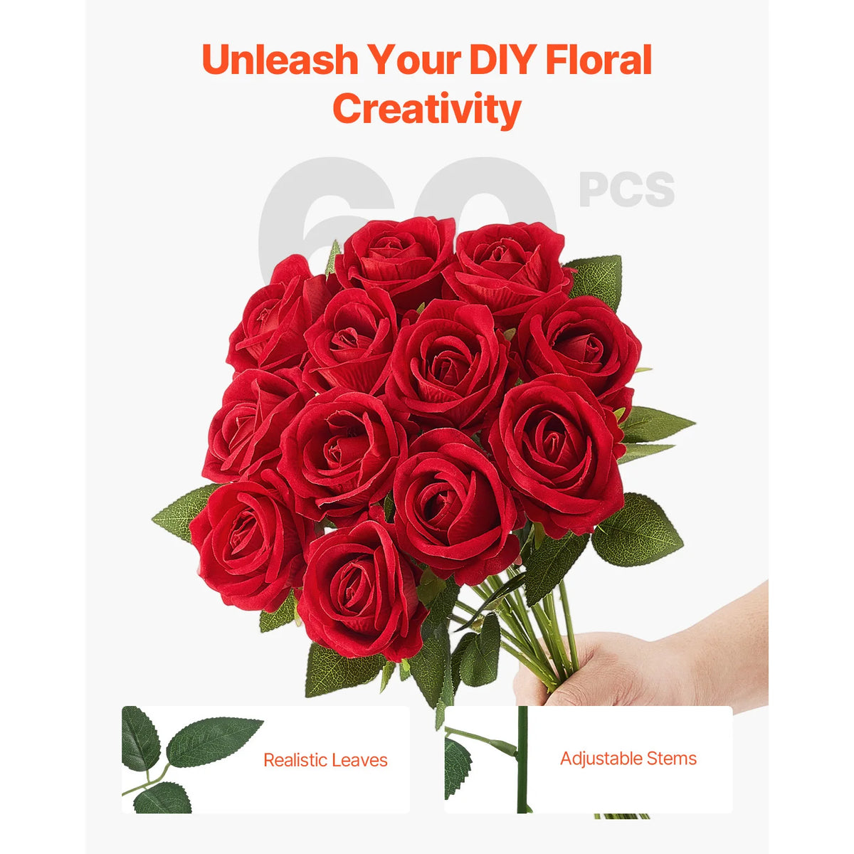 SucceBuy 60/120/500 pcs Artificial Flowers with Stems for DIY Wedding Home Centerpieces Arrangements Party Tables Decorations