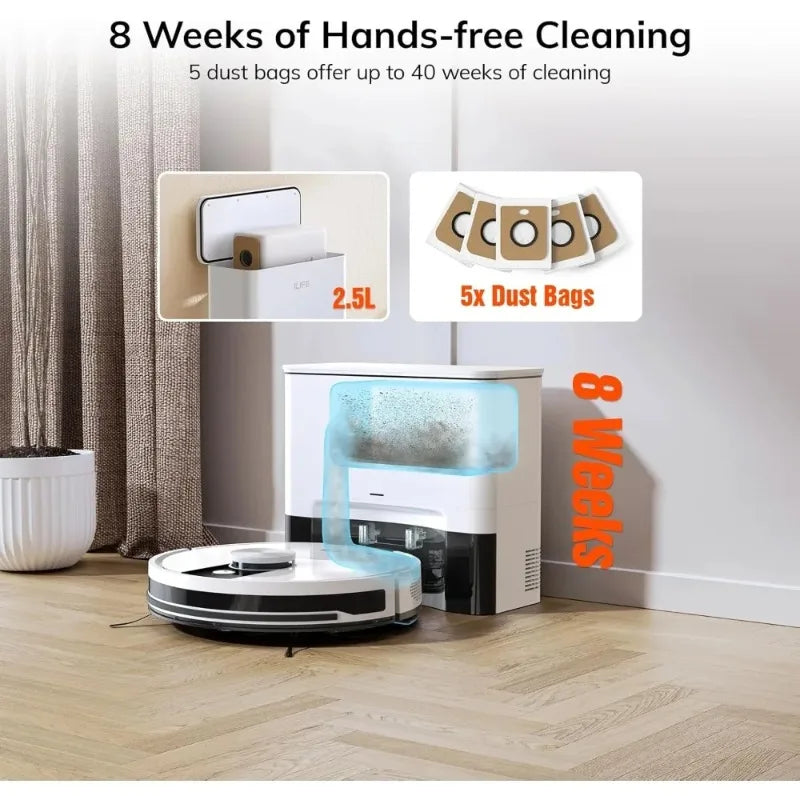 Furniture.A12 Pro Robot Vacuum and Mop Combo, Self Emptying Station for 60 Days, LiDAR Navigation,  Mapping, No-Go Zones sofa