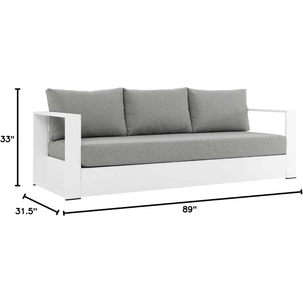 Tahoe Aluminum Outdoor Patio Sofa in White Gray