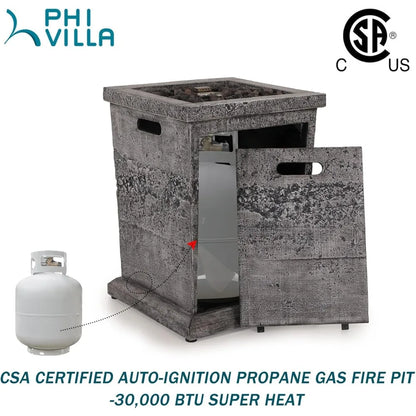 Square Patio Gas Fire Pit Table 30,000 BTU Outdoor Terra Fab Imitation Stone Surface Electronic Ignition Propane Fire Pit Table