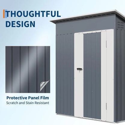 5x3 FT Metal Outdoor Storage Shed Small Garden Tool Shed with Lockable Door Weather Resistant Sloped Roof Ventilation for Backyard Patio Lawn Equipment Garbage Bin Storage