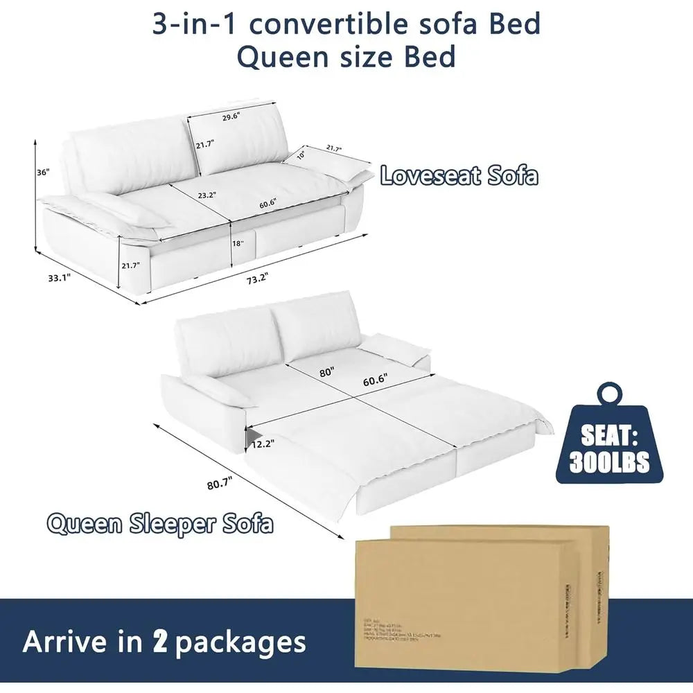 73.2" Soa Bed Queen Size, Pull Out Couch Bed, 3-in-1 Convertible Sleeper Soa with Cushion Armrest, ern Corduroy uton Couch or Li